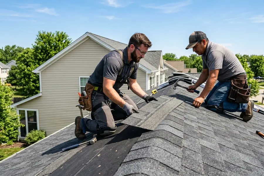 All American Home Improvement roofing crew installing architectural shingles in Wadesville